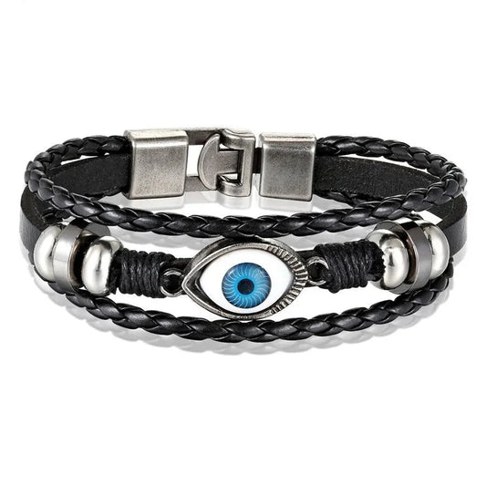 Multi-layers Evil Eye Design Leather Bracelet