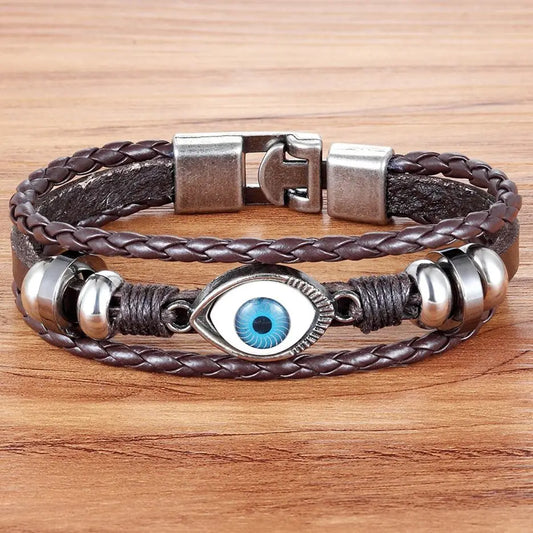 Multi-layers Evil Eye Design Leather Bracelet