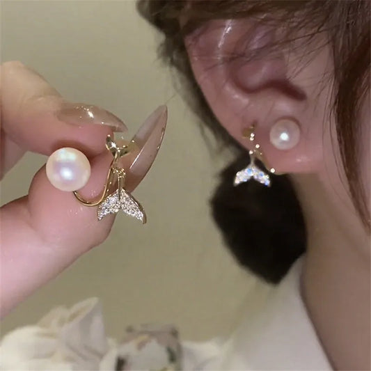 Korean Vintage Pearl Crystal Earrings For Women Jewelry High-class Luxury Zircon Flower Butterfly Leaf Women's Stud Earrings