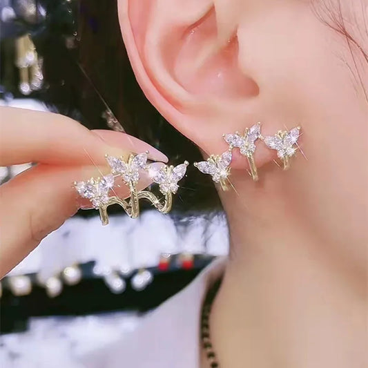 Korean Vintage Pearl Crystal Earrings For Women Jewelry High-class Luxury Zircon Flower Butterfly Leaf Women's Stud Earrings