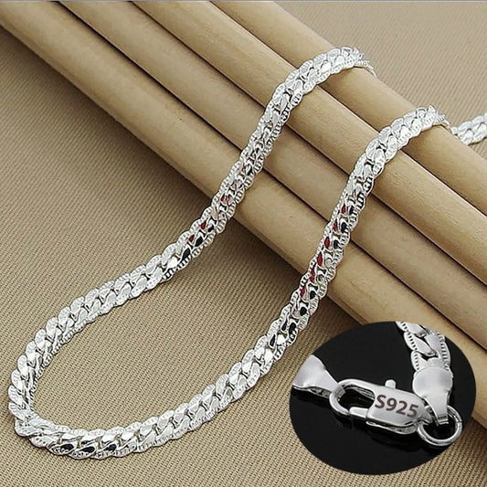 Nice 925 Sterling Silver 6MM Full Sideways Chain Necklace For Women Men