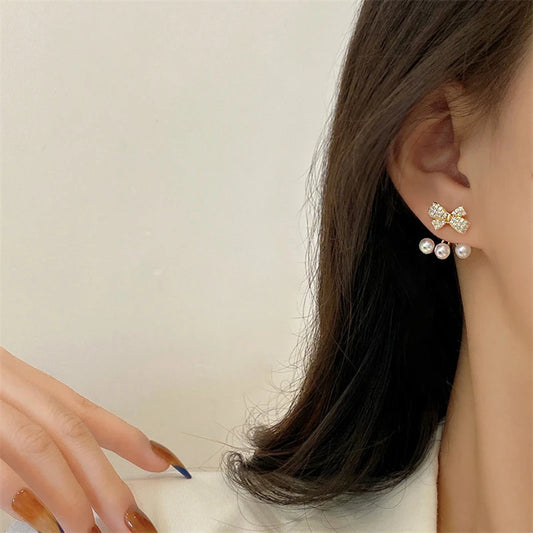 Korean Vintage Pearl Crystal Earrings For Women Jewelry High-class Luxury Zircon Flower Butterfly Leaf Women's Stud Earrings