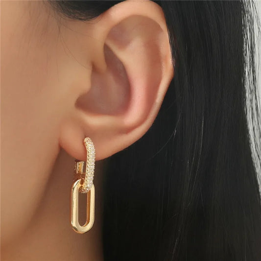 Micro Inlaid Zircon Geometric Earrings Paper Clip